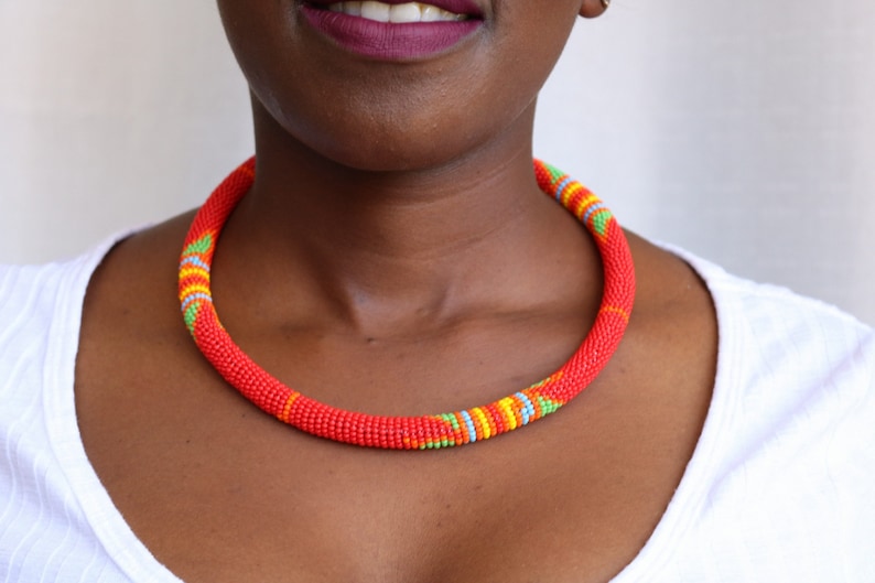 Ethnic Jewelry African Maasai Beaded Necklace Red Zulu Beaded Necklace African Jewelry Gift For Her Statement Necklace