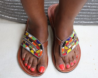 Zapatos Zapatos para mujer Sandalias Chanclas Sandalias Maasai de cuero marrón 