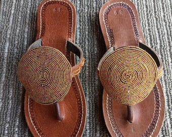 African Sandals, Maasai Beaded shoes, Women Sandals, Handmade  Sandals, Summer Shoes, Gift for Her, Boho sandalss, Leather sandal