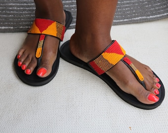ON SALE Colorful Africa leather sandals ,Handmade summer sandals, Maasai Beaded African Sandals, Beach Sandals, Summer Shoes, Women Shoes