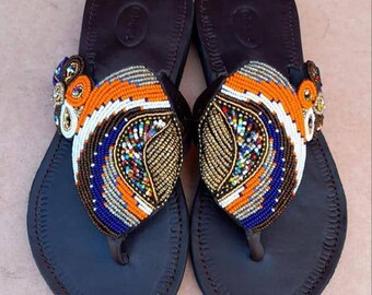 African Sandals, Maasai shoes, Beaded Sandals, Handmade  Sandals, Summer Shoes, Gift for Her, Sandals, Boho sandals, Leather sandal