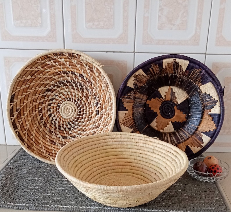ON SALE African Woven Basket Set Boho Basket Wall Decor Etsy