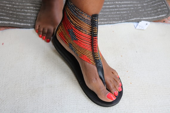 ON SALE Handmade Beaded Sandals African Leather Sandals Women