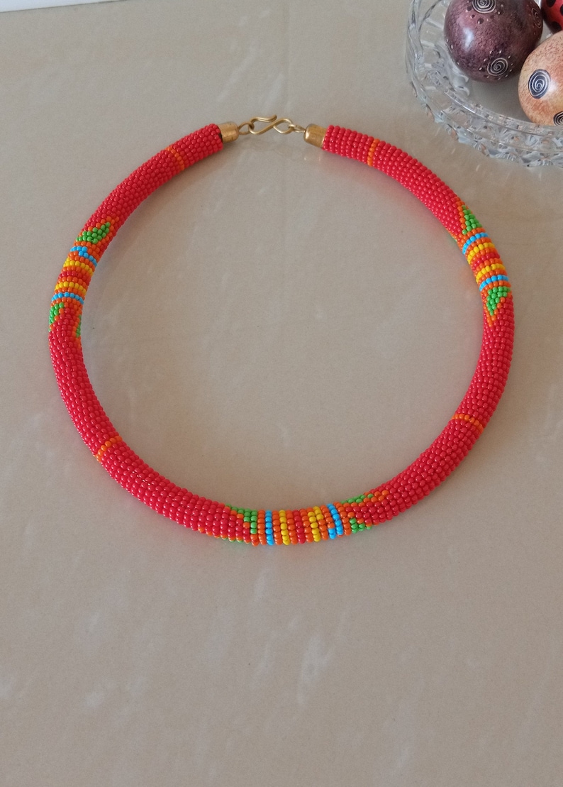 Ethnic Jewelry African Maasai Beaded Necklace Red Zulu Beaded Necklace African Jewelry Gift For Her Statement Necklace