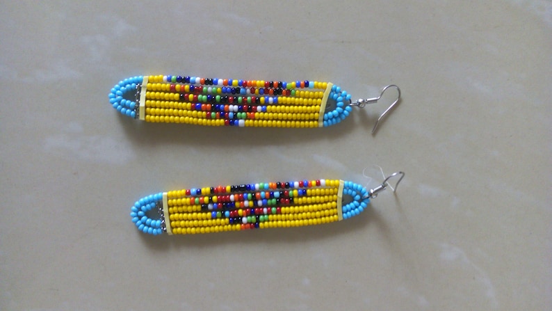 Gift For Her ON SALE Beaded Earrings Yellow Beaded Earrings Women Earrings African Jewelry Hoop Beaded Earrings African Earrings