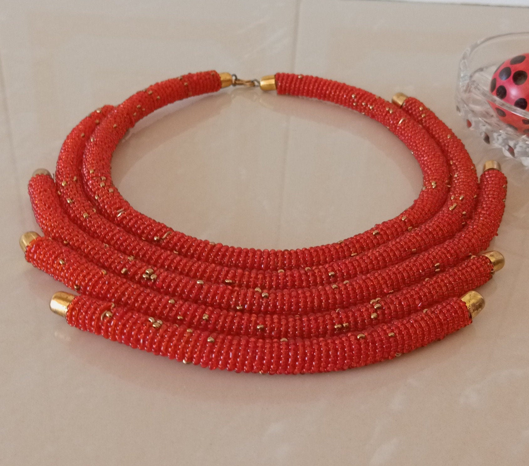 ON SALE African Red Statement Necklace African Beaded Layered | Etsy