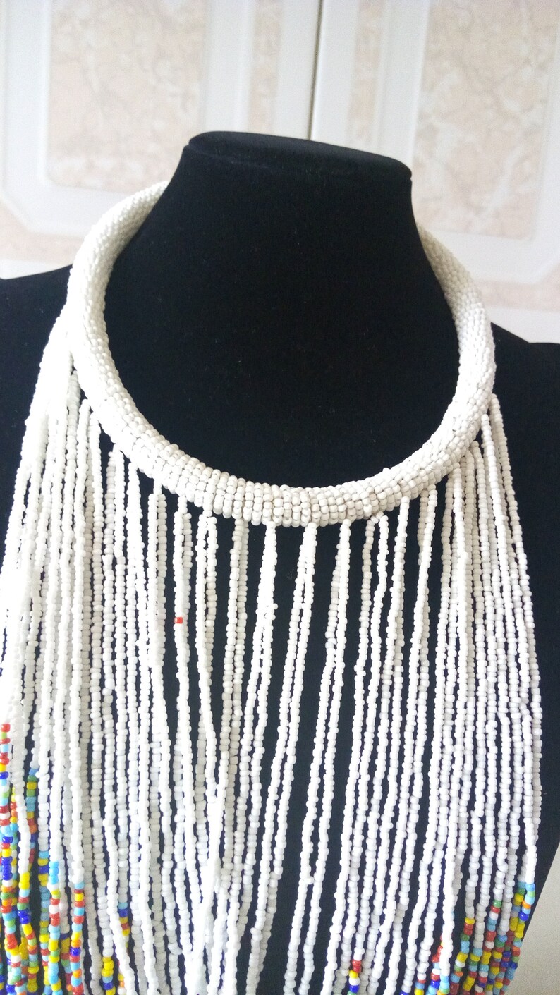 Tribal Jewelry Women Necklaces Mothers Gift African Beaded Jewelry ON SALE Multistrand Beaded Necklace White Beaded Necklace