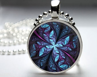 Purple and Blue Colorful Fractal necklace, Fractal pendant, Fractal art pendant necklace