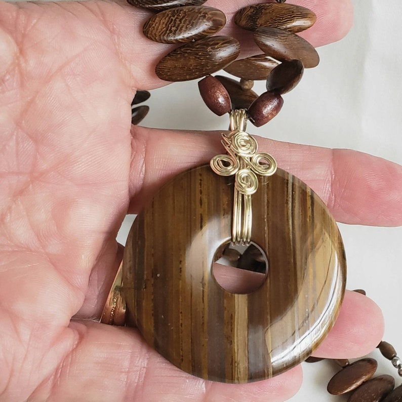 One of a Kind Dark Browns Wire Wrapped Unique Gift Idea for Mothers Day or her Birthday Wood and Stone Necklace Handmade Pendant