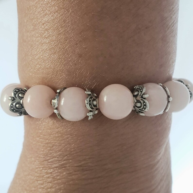 crystal beads Elastic Stretchy Light pink grey beads Pastel colors Bracelet Tibetan silver bracelet Women's Jewelry Gift