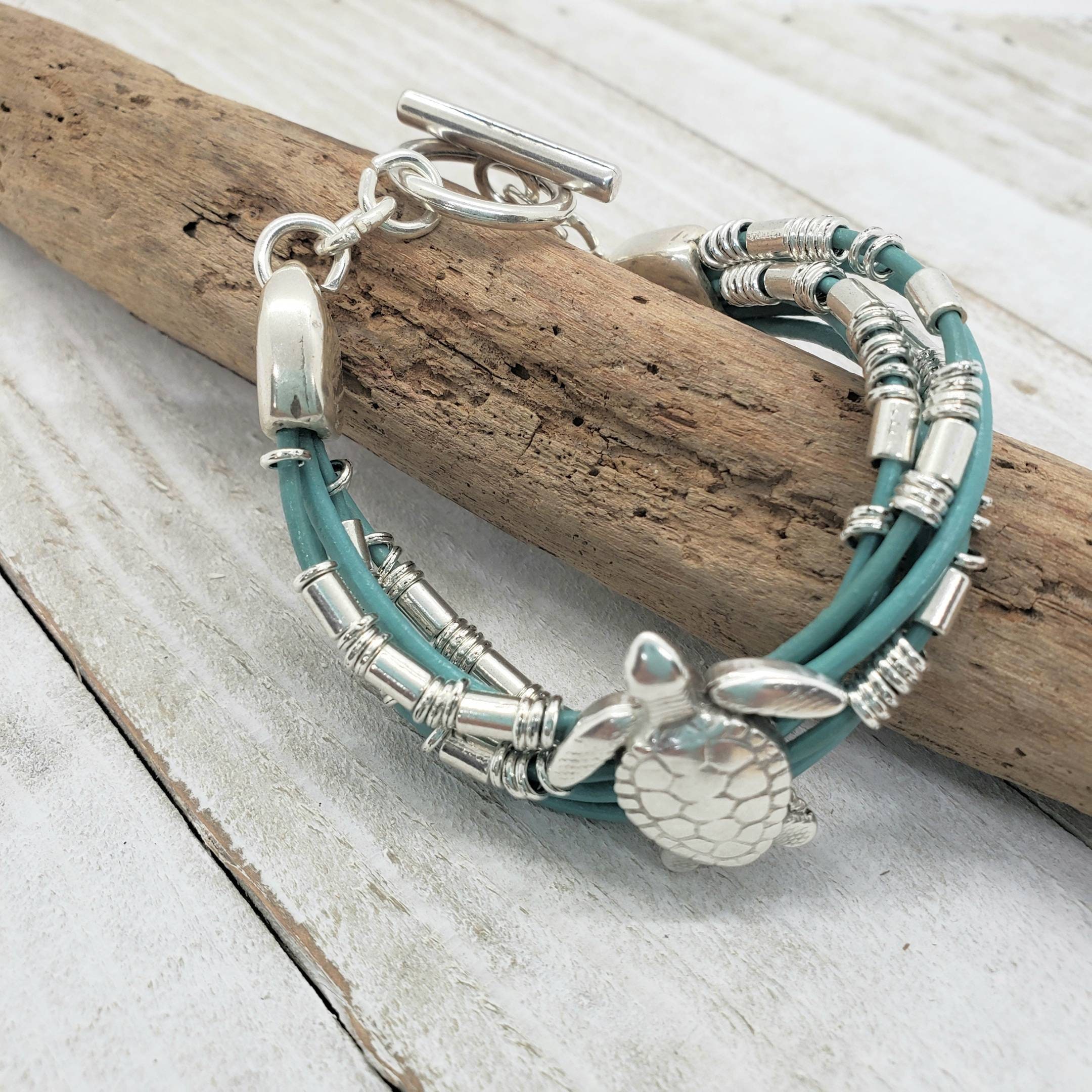 Solid 925 Sterling Silver Turquoise Turtle Rope Bracelet