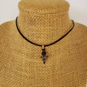 Fossilized Shark Tooth Necklace: Copper Wrapped Lava Stone, Adjustable Leather Cord