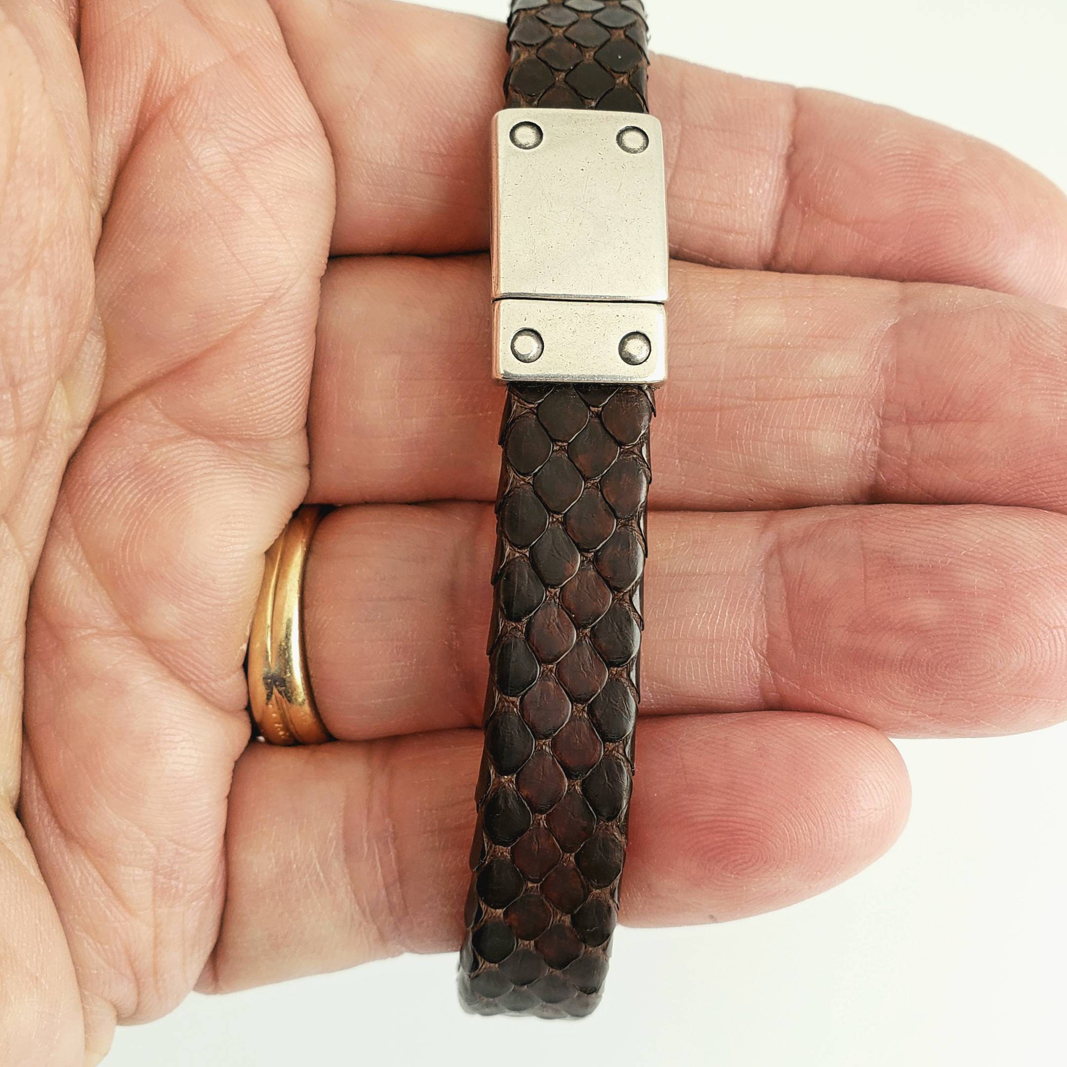 Mens Leather Bracelet Genuine Brown Python Snakeskin Silver Etsy.de