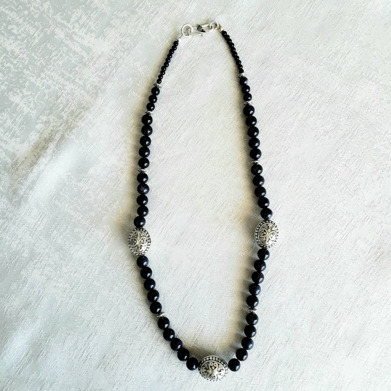 Goldstone and Silver Navy Blue Necklace Handmade gift- Casual or Formal One of a Kind for Her birthday