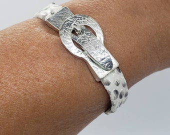Grey Python Leather Bracelet: Handmade Snakeskin Bangle with Silver Tone Buckle