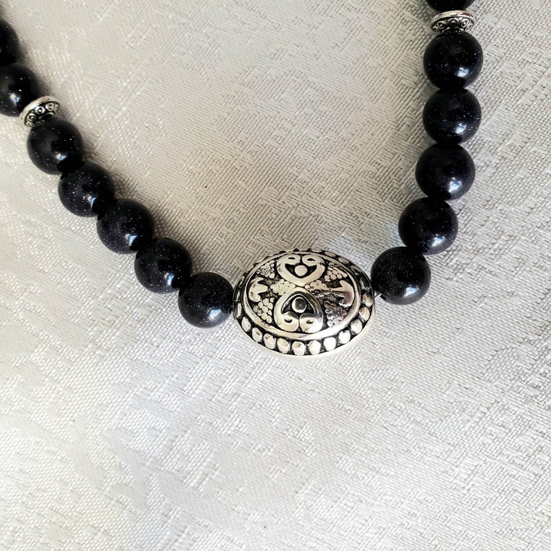 Goldstone and Silver Navy Blue Necklace Handmade gift- Casual or Formal One of a Kind for Her birthday