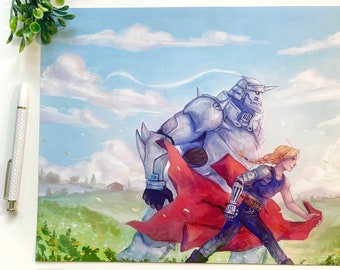 Alchemist Ed and Al Art Print | FMA Anime Fan Art Poster | Manga Wall Art