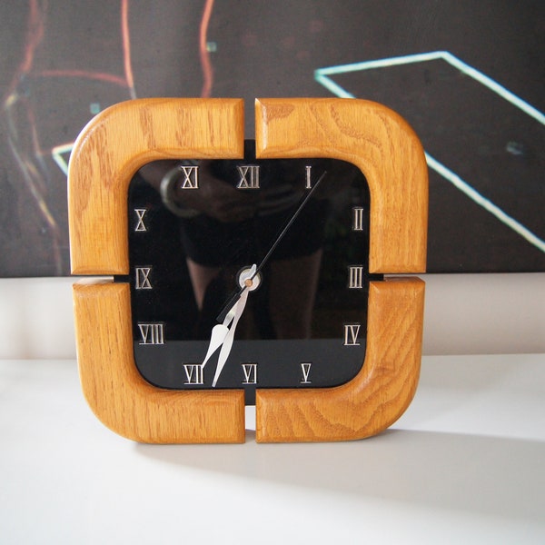 Horloge murale en bois acrylique des années 70-horloge murale postmoderne-horloge murale en bois rétro-horloge murale de salon-homme des cavernes