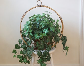 Vintage Bamboo Rattan Round Hanging Planter-Round Bamboo Planter-Hanging Bamboo Planter-Large Round Bamboo Planter