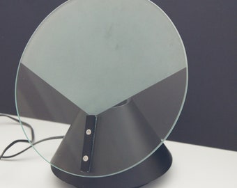 Vintage Black Metal Round Frosted Glass Accent Table Lamp-Postmodern Lamp-Retro Round Glass Desk Light-Mod Lamp