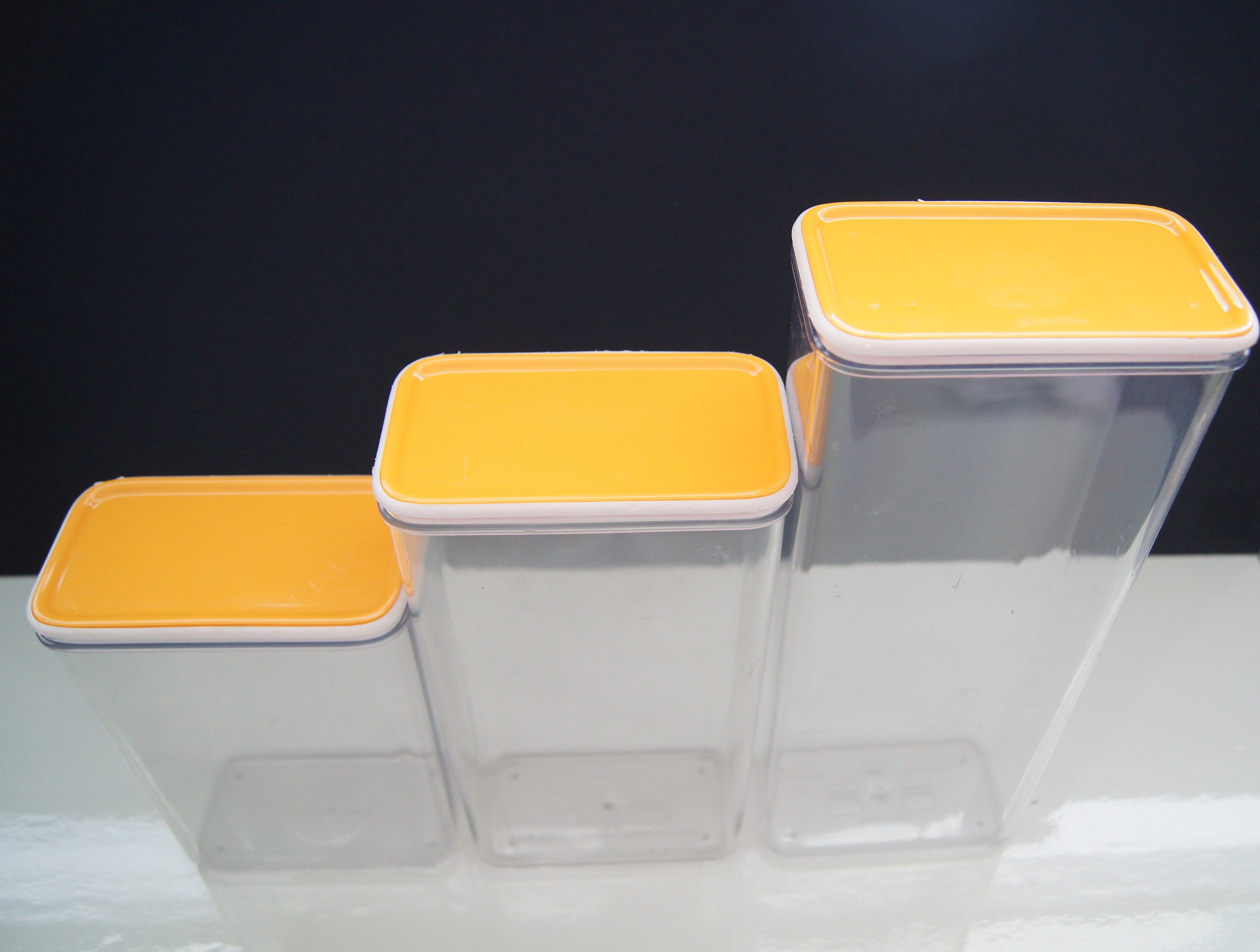 Vintage Mepal Storage Box Canister Clear Yellow Orange Lid Mid