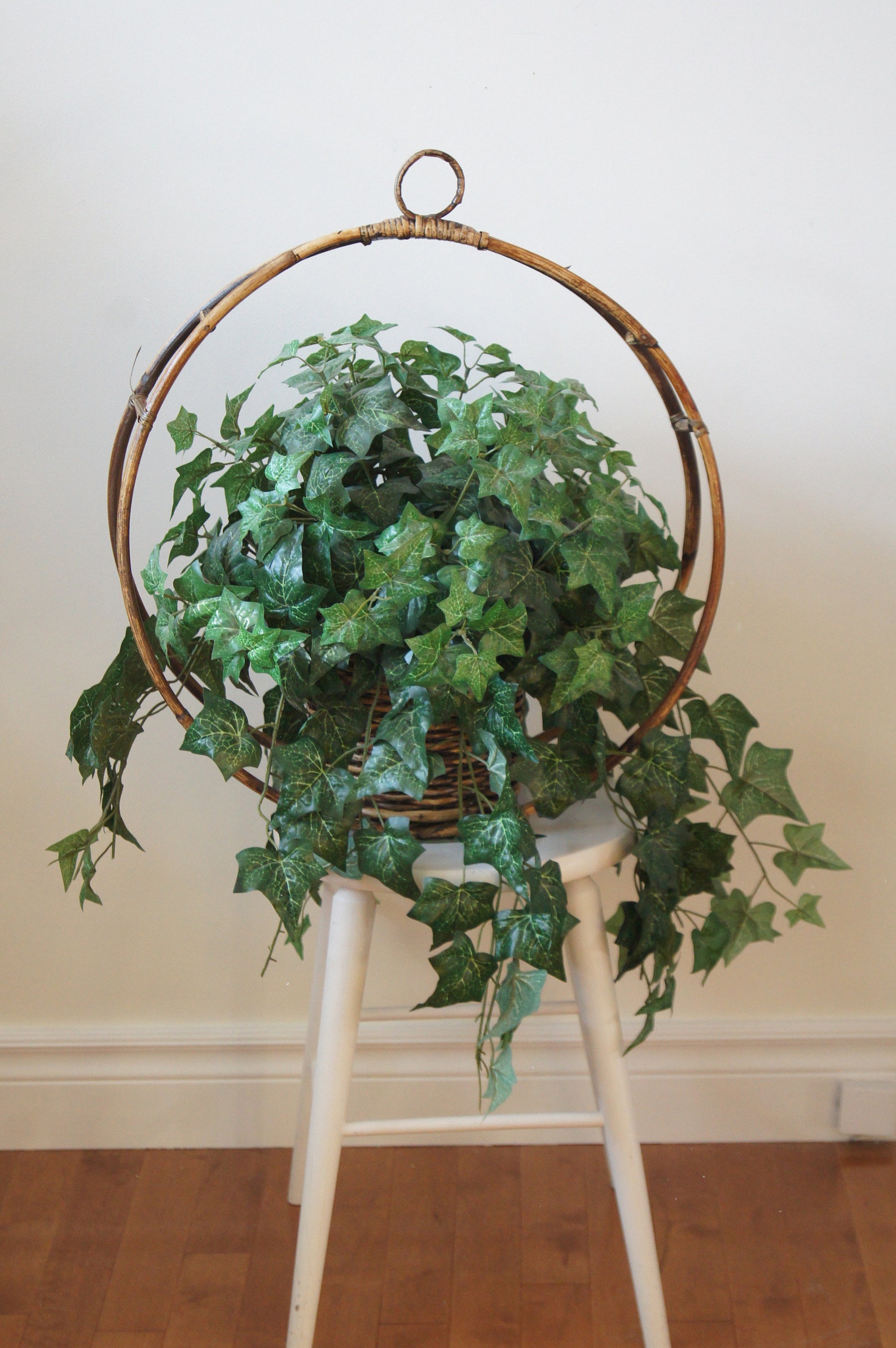 Vintage Bamboo Rattan Round Hanging Planterround Bamboo Etsy