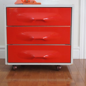 Vintage 1970&#39;s Treco Space Age Cherry Red By Giovanni Maur for Raymond Loewry- Space Age Plastic-Vintage Treco Side Dresser-Retro Treco 70s