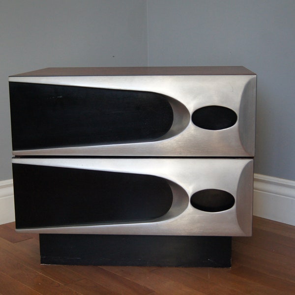 HOLD - 70s Aluminum Front Design Side Dresser-Retro 70s Furniture-70s Vintage Side Dresser-Post Modern Furniture-Space Age Furniture