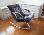 Vintage Bercante Chrome Rocking Chair-Memphis Style Rocking Chair-In The Style Of Milo Baughman-Postmodern Chrome Rocking Chair.