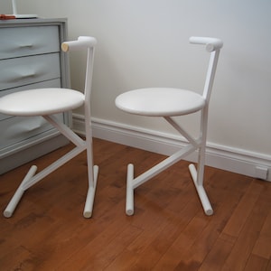 Vintage Postmodern 90s White Metal Bar Sitting Chairs/Stools-Mod Design 90s White Metal Chairs-Modern Designer White Metal Chairs