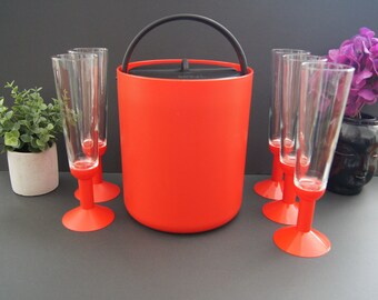 Vintage Bodum Oktett Ice Bucket Set with Champagne Flutes