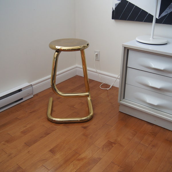 Vintage Paperclip Brass Plated 24" Height Bar Stool - Space Age Metal Stool- Postmodern Brass Plated Bar Stool- Tubular Stool