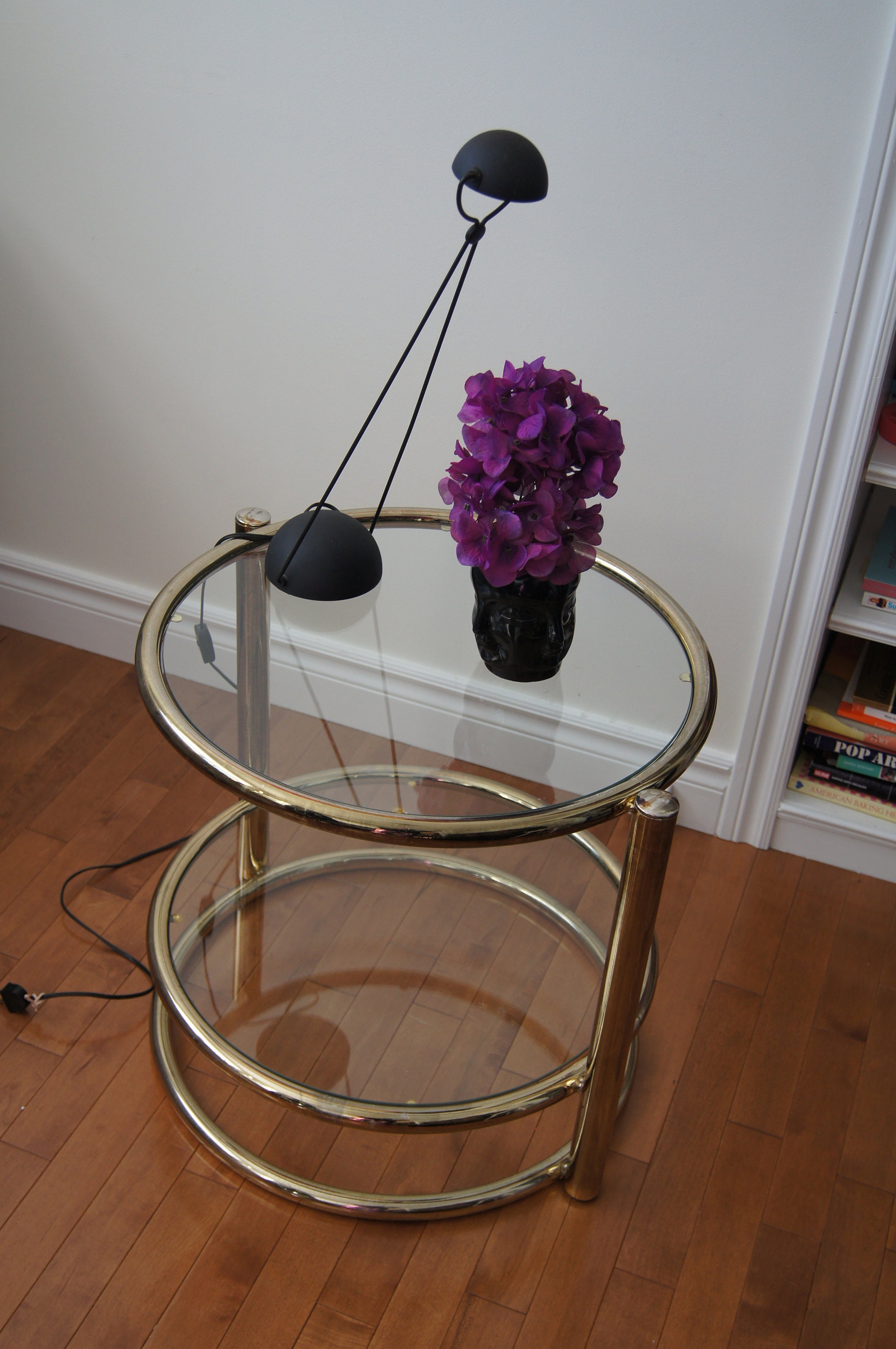 Vintage Brass Plated 2 Glass Shelf Side Table Round Side Table Postmodern Glass Brass Round Side Table Retro 70s Brass side Table Etsy