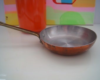 Vintage Small Copper Saute Pan with Brass Handle