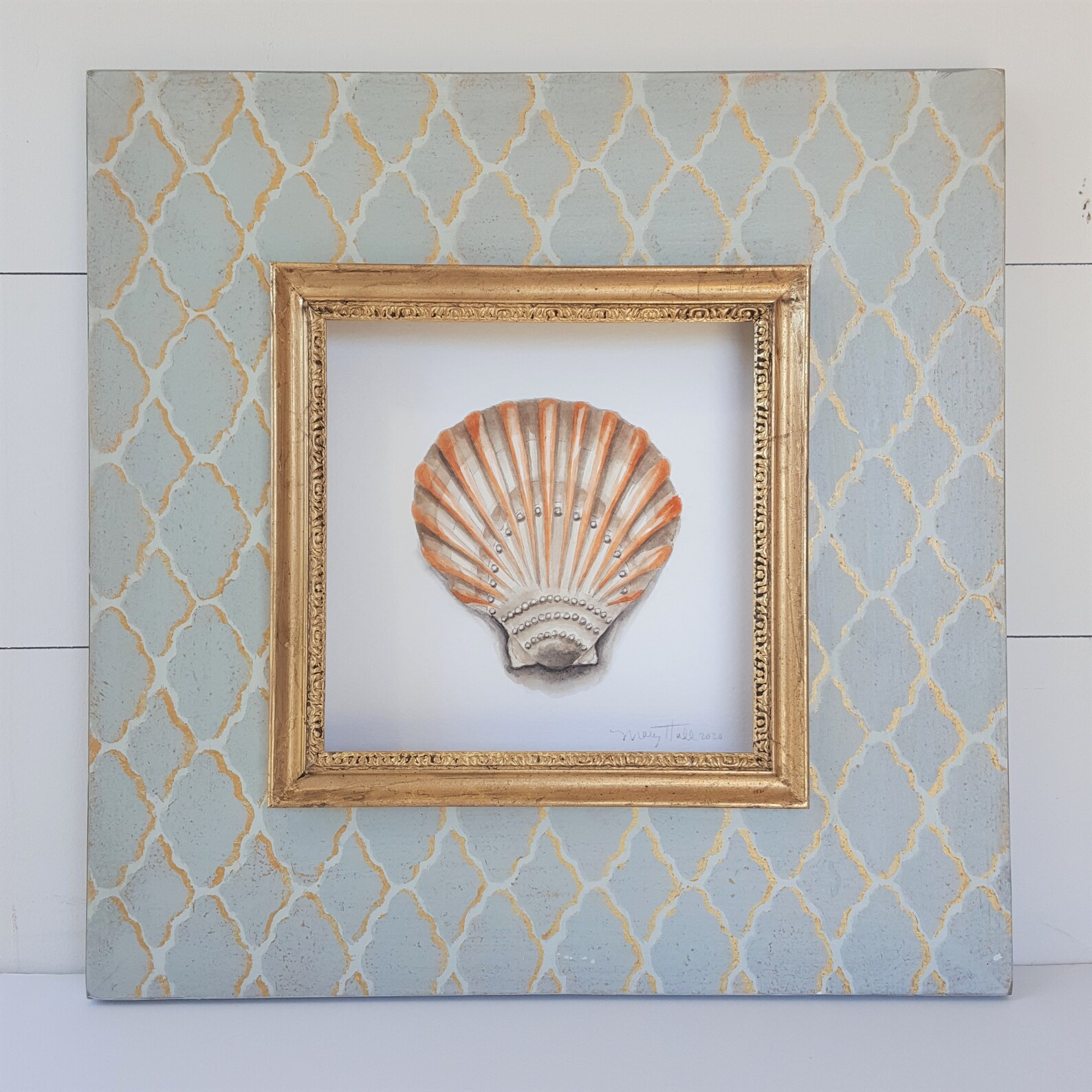 Seashell watercolor/framed shell art/coastal art/original Etsy