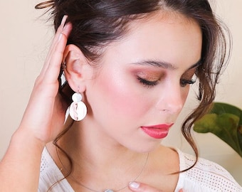 Large hanging earrings with a folding clasp, gold-plated, rose gold-plated or rhodium-plated