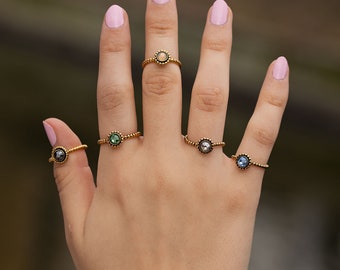 Minimalistischer, verstellbarer Ring FLOWER mit Glaskristallen in verschiedenen Farben! Vergoldet oder versilbert! Sergio Engel jewellery