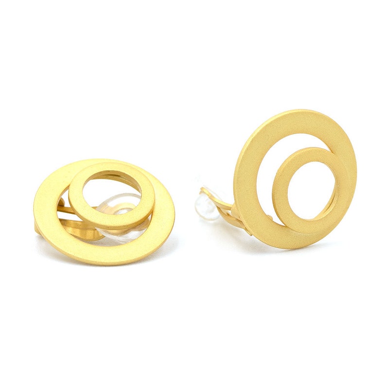 Doppelkreis Ohrclips in vergoldet oder rhodiniert Gold