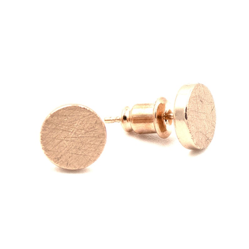Small ear studs 8 mm gold, rose gold or rhodium-plated. circle brushed. Super subtle, delicate and minimalist. image 6