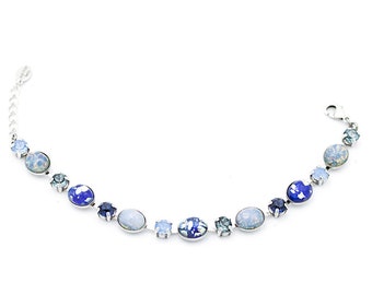 Striking blue women's bracelet with handmade glass and glass crystals. Sergio Engel jewelry