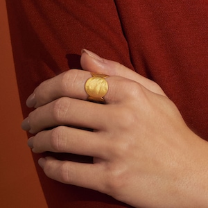 Gold or silver plate ring. Adjustable. Matt finished brass. Handwork image 1