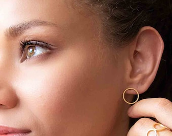 Statement Stud Earrings GOLDEN RING Brass & Stainless Steel Statement Stud Earrings GOLDEN RING Brass & Stainless Steel