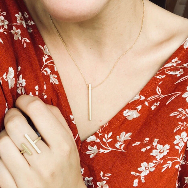 Cadena de barra de oro, oro rosa o latón rodiado. Collar de barra, cadena minimalista. limón y rosa