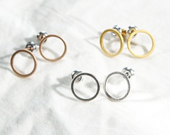 Boucles d'oreilles cercle minimalistes en laiton plaqué or, or rose ou plaqué rhodium, minimaliste, cadeau parfait
