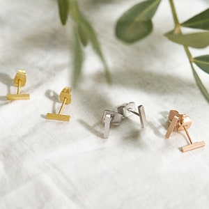 Mini bar stud earrings gold, rose gold or rhodium-plated. Minimalist and delicate. Handmade jewelry image 7