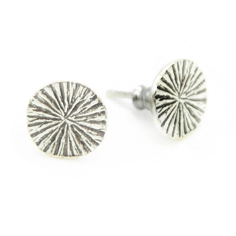 Golden or silver earrings with hand-scraped plate, sundisk, refined brass. Handmade jewelry Silver