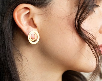 Double circle ear clips in gold-plated or rhodium-plated