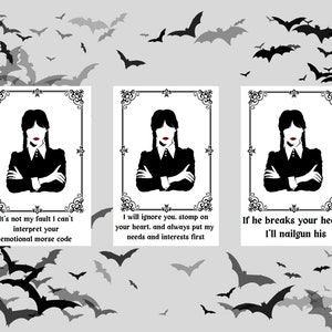 3 pakje woensdag Addams-kaarten | Digitale download afdrukbare Valentijnsdagkaart | Woensdag Addams Afdrukken | Woensdag Addams Valentine
