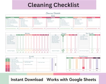 Cleaning Checklist Template: Weekly, Yearly Schedule (Google Sheets - Digital Download)