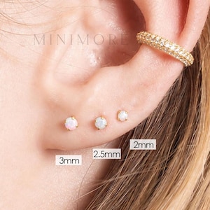 20G White Opal Threadless Flat Back Stud | Surgical Steel Labret Earring | Tiny Cartilage Helix Tragus Lobe Piercing | 20G Nose Lip PushPin